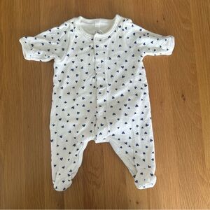 Petit Bateau White and Blue Heart Footie Pajama